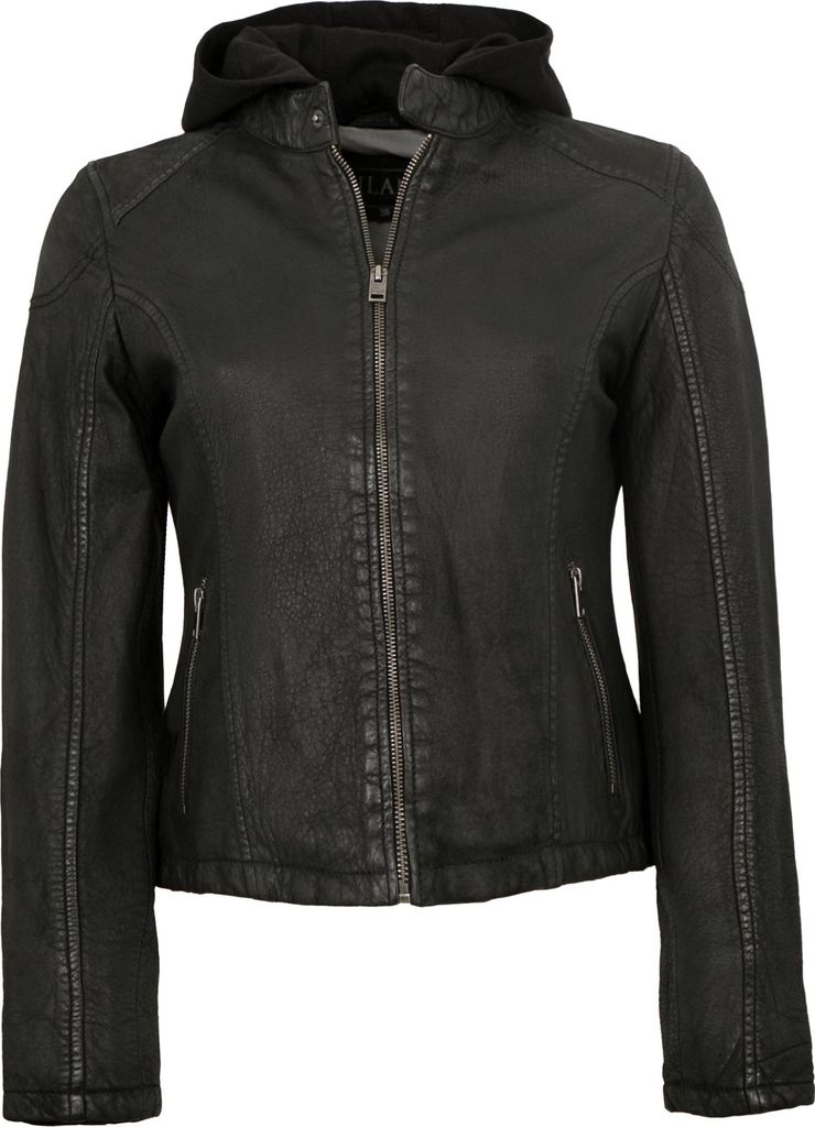 Jilani - Damen Lederjacke Kapuze Lammleder schwarz : 44