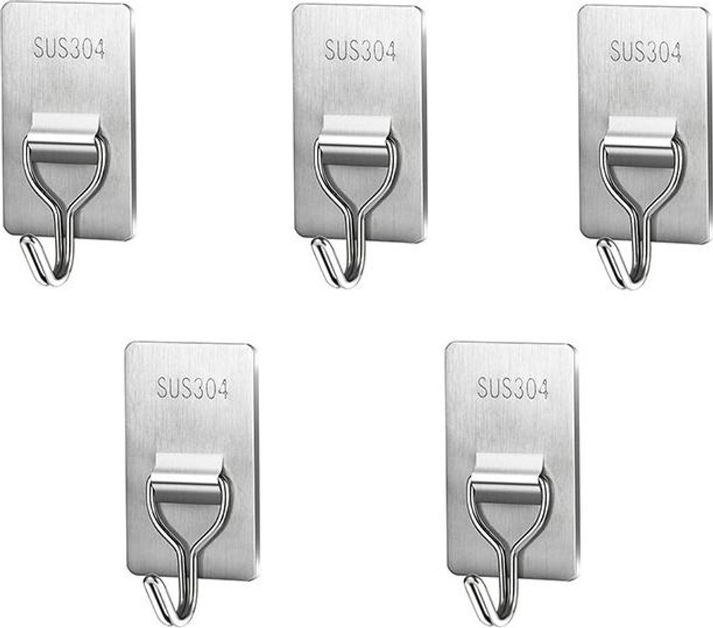 INF Selbstklebende Edelstahlhaken - 5er Pack, ohne Bohren, für Küche Bad