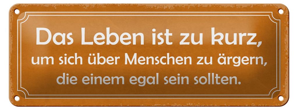 Blechschild Spruch 27x10cm Leben zu kurz um sich zu ärgern Dekoration