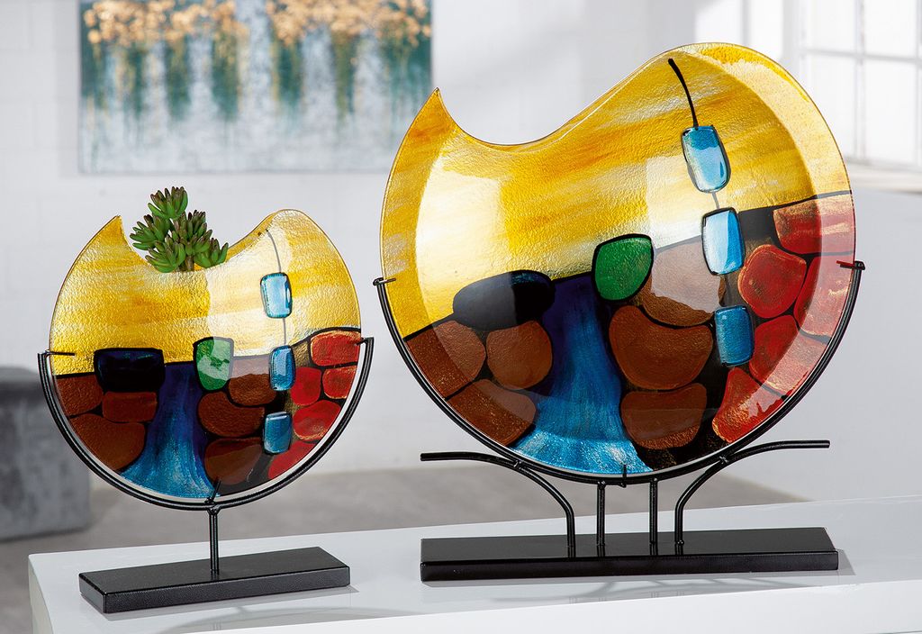 GILDE GLAS Art Designer-Dekovase – 50 Cm Hoch, Handgefertigt & Handbemalt, Abstraktes Unikat