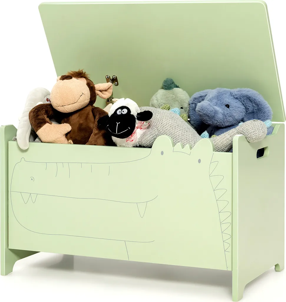 Coffre à Jouets avec Charnière de Sécurité et Banc en Bois 60x33x37,5cm