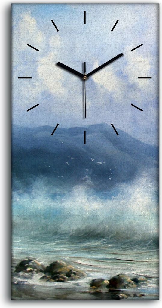 Wandbild Leinwand Bilder Wanduhr Geräuschlos Kunstdruck 30x60 Schiff Leuchtturm - schwarze Hände