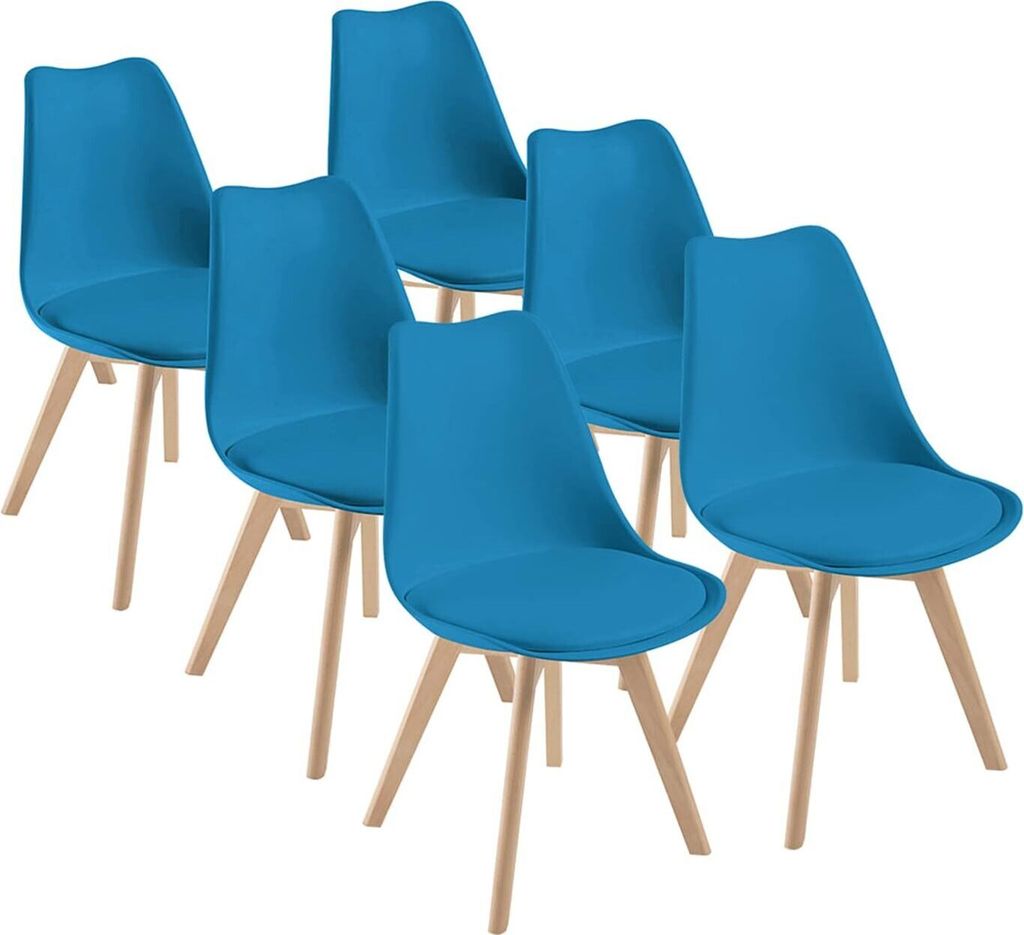 TEENO 6 skandinavische Esszimmerstühle, 6er-Set Küchenstühle, Bürostühle, Retro-Stühle aus massivem Buchenholz, ideal für Küche, Wohnzimmer