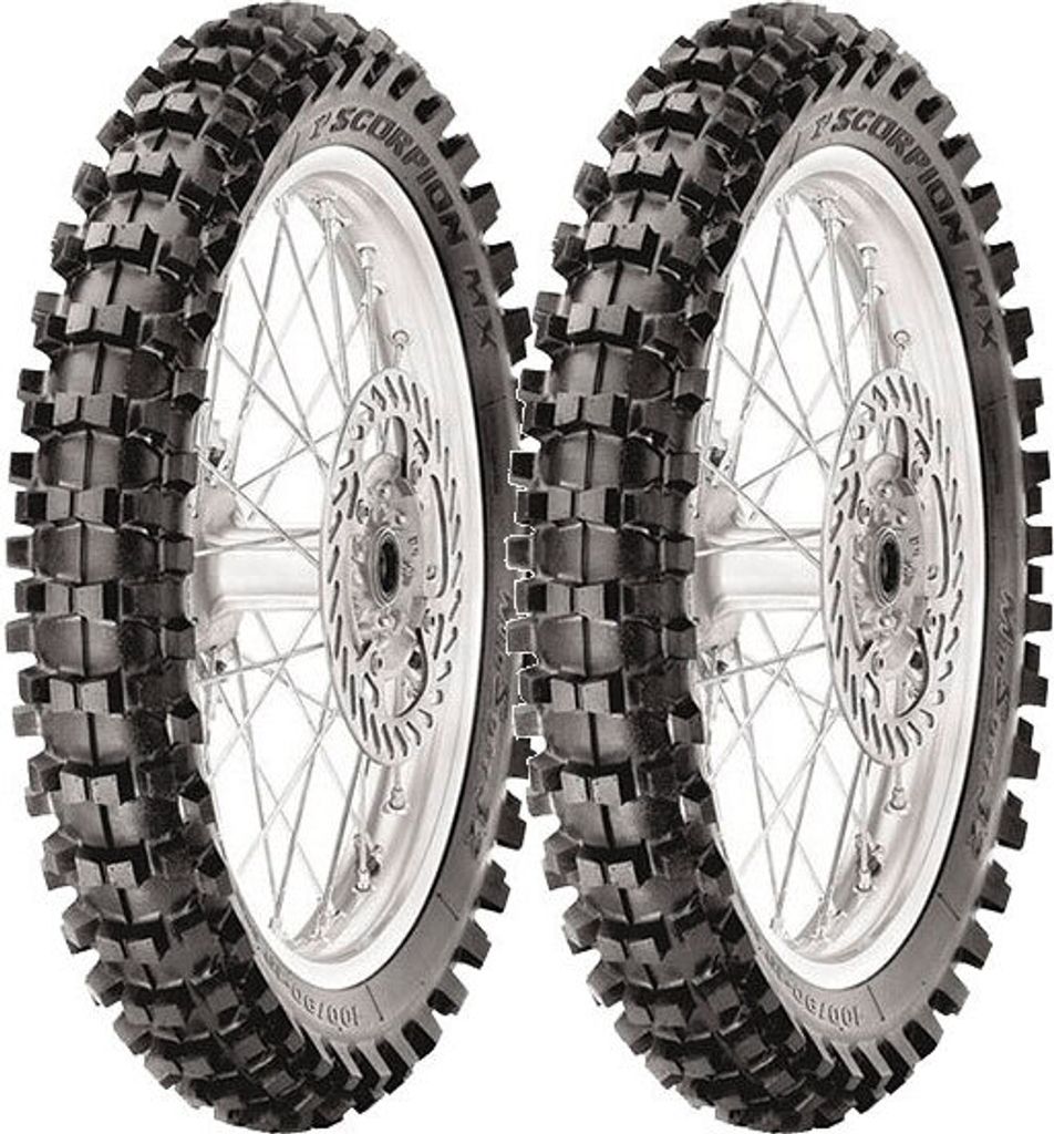 Paar Motorradreifen Pirelli 120/80-19 63M + 2.75-10 37J Scorpion Mx32 Mid Soft