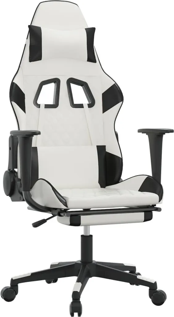Sedia Gaming con Massaggio e Poggiapiedi Bianca Nera - Pro Level