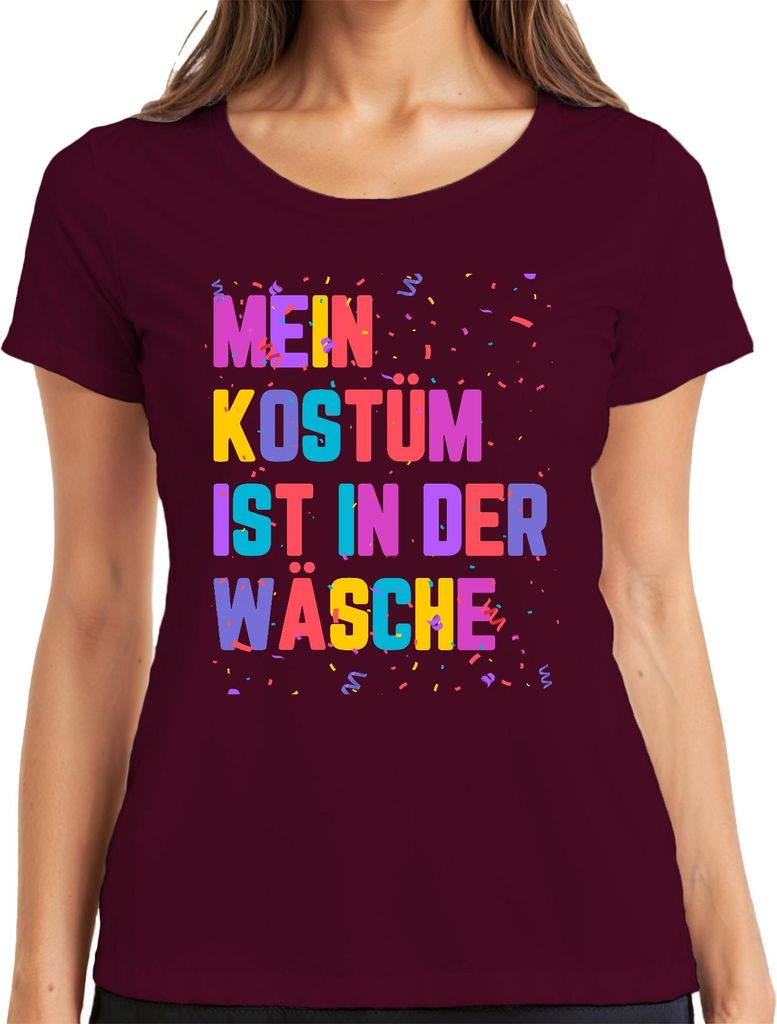Karneval Fasching Kostüm in der Wäsche Lustig Geschenk Konfetti Damen T-Shirt, Burgundy, L