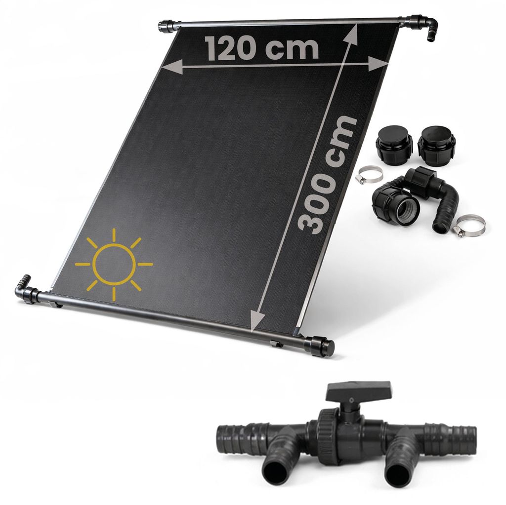HAF Solarkollektor Poolheizung (1x 300x120cm) – Sonnenenergie für Gartenpool, Heizmatte um 20m³ Wasser mit Solar 6°C zu erwärmen (Mit Solarwe...