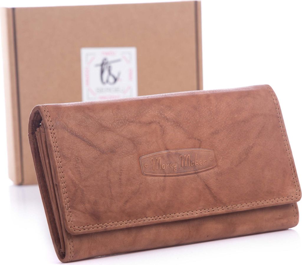 Money Maker Portemonnaie Damen Weiches Echt Leder Geldbörse Beige