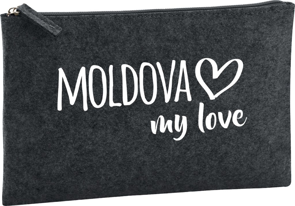 Huuraa Kulturbeutel Moldova my love 1 Liter Charcoal Filz Kosmetiktasche Geschenkidee