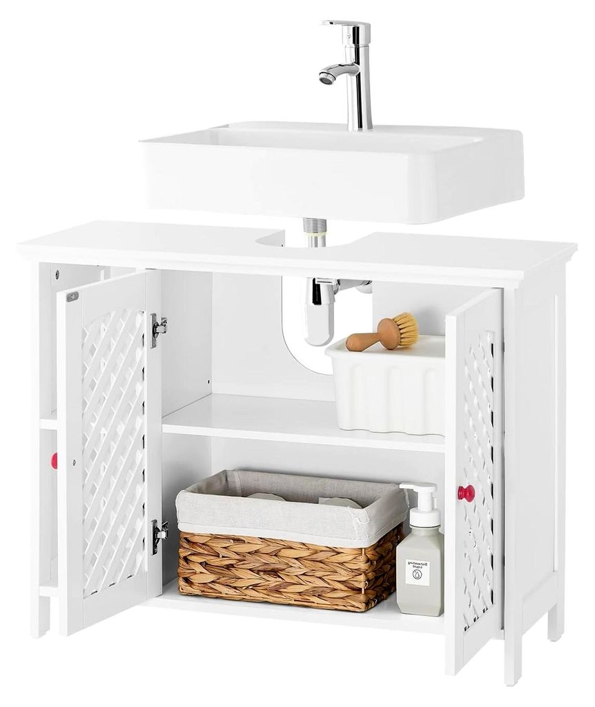 Waschbeckenunterschrank mit 2 Türen und offenem Regal, verstellbarem Einlegeboden, Badmöbel für Waschbecken 80x31,5x60,5cm
