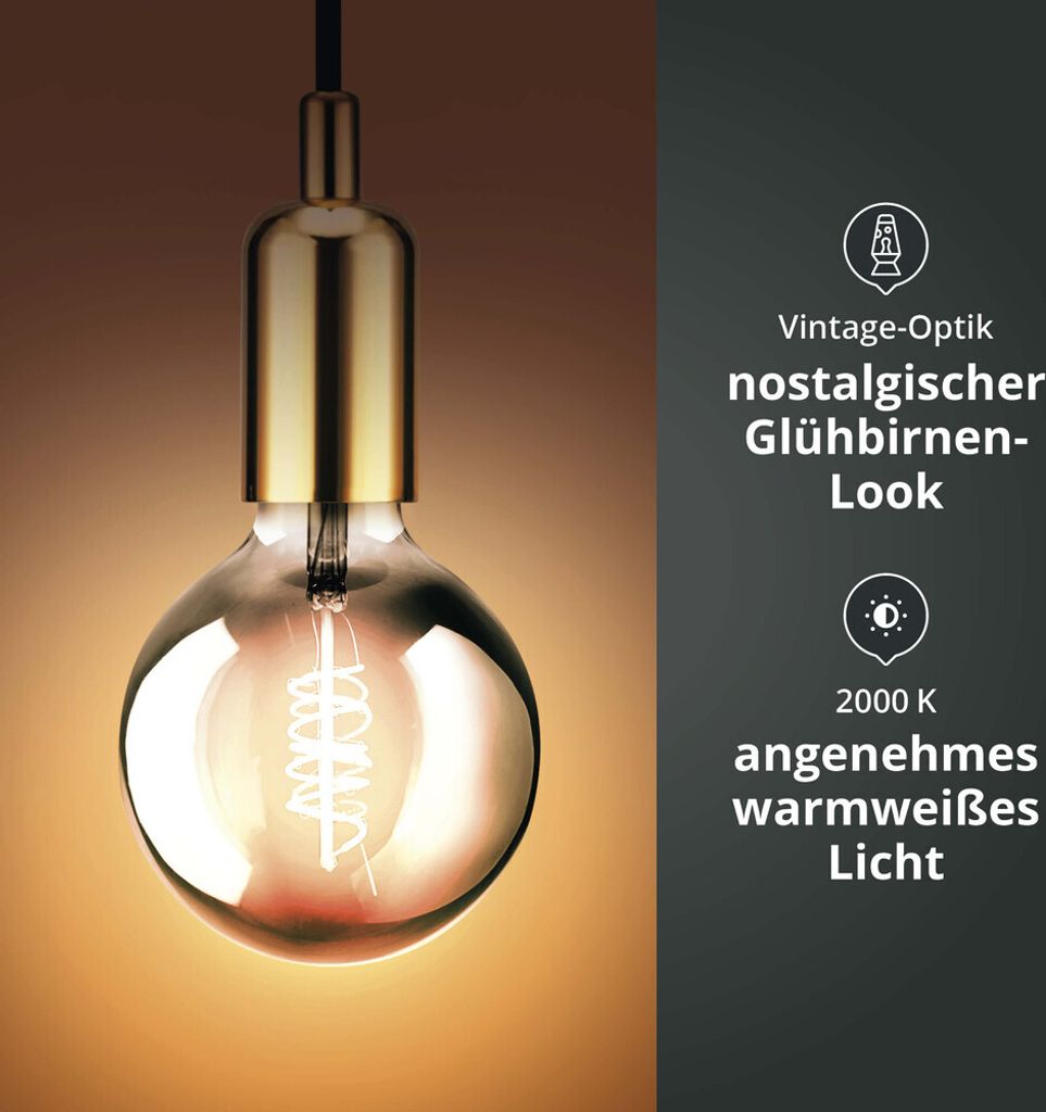 EGLO 11873 Leuchtmittel "LM_LED_E27" Glas bedampft, schwarz-transparent, 2000K, 100 lm