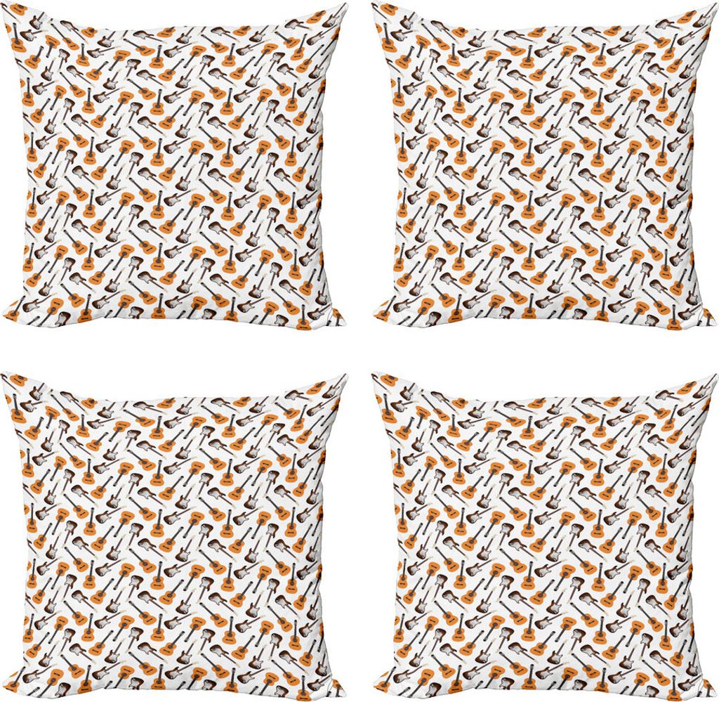 ABAKUHAUS Gitarre Kissenbezug Set (4 Stück), realistische Instrumente, Moderner Doppelseitiger Digitaldruck, 45 cm x 45 cm, Pale Orange Braun Weiß