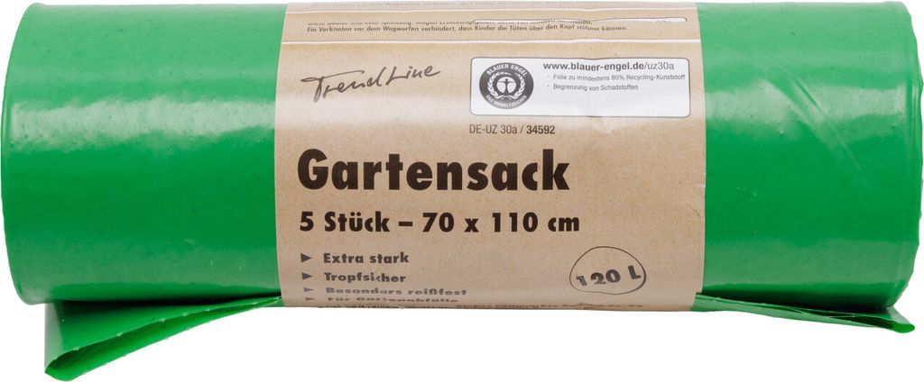 Trendline Gartensack 120 L, 63 mμ, grün, 5 Stück