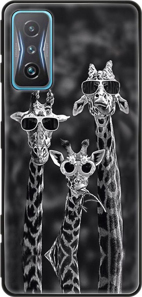 König Design Hülle kompatibel mit Xiaomi Redmi K50 Gaming Kunststoff Soft Handyhülle - Handy Case 3 Giraffen