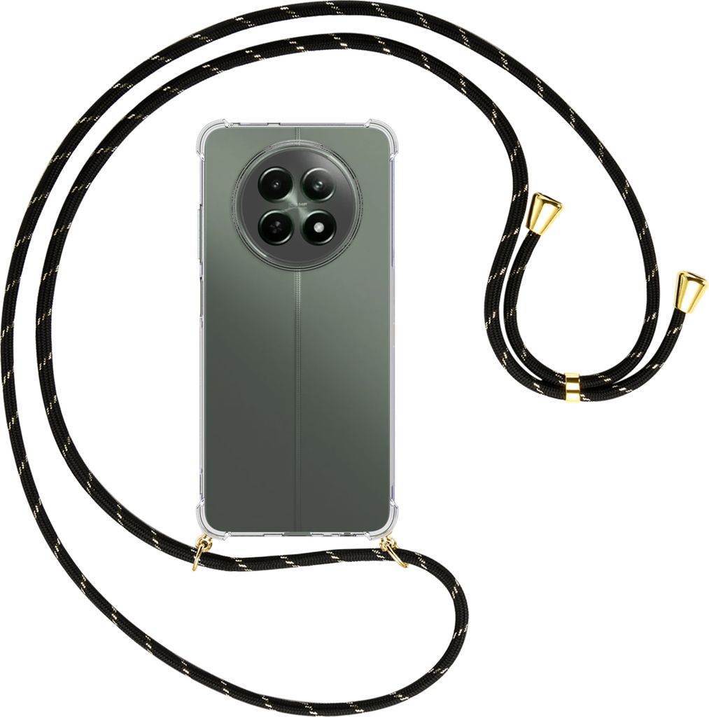 Handykette Backcover-Schutzhülle mit Band (Metall goldfarben) für Realme 12 5G, 12X 5G, 13 5G, Narzo 70X 5G - schwarz/gold