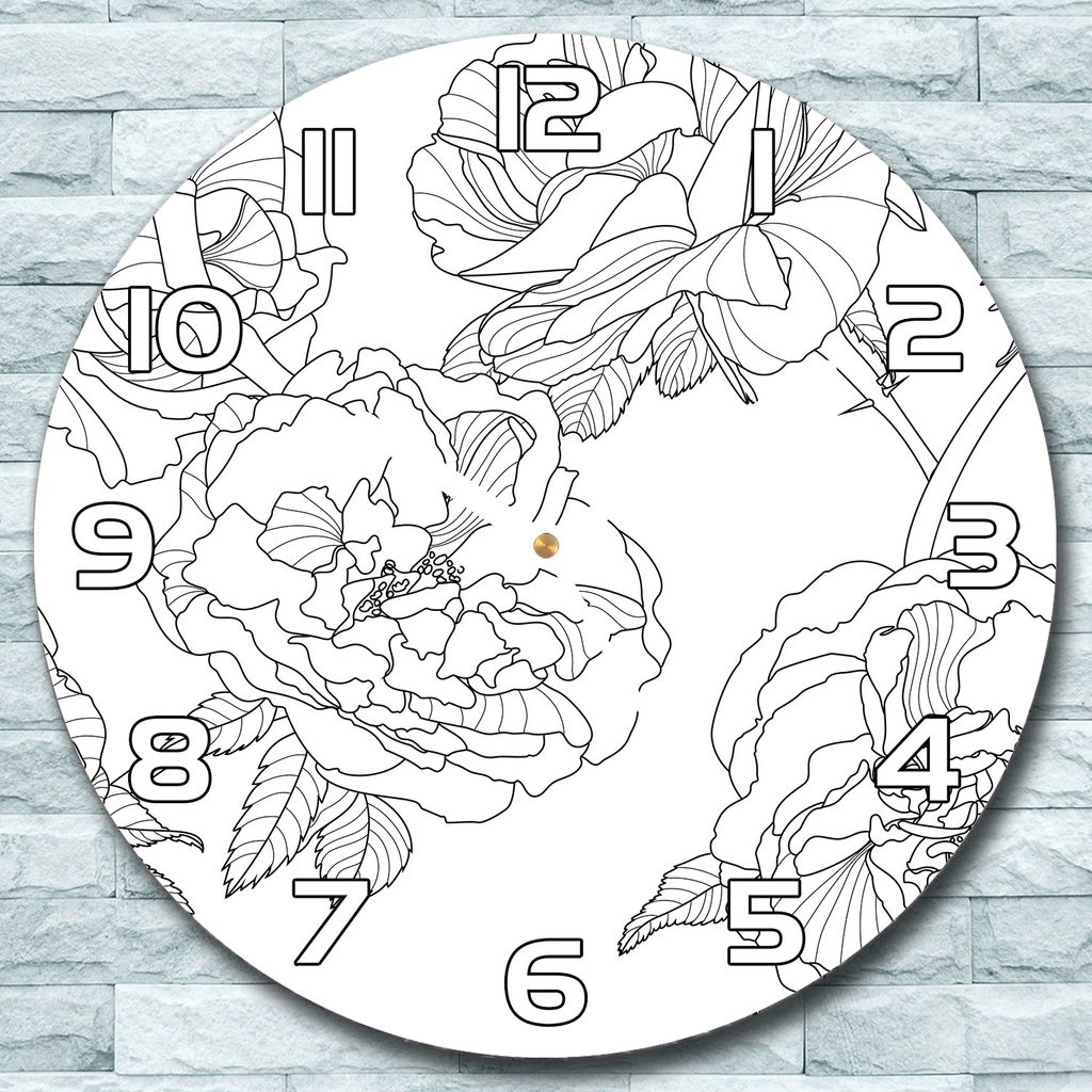 Wanduhr aus Glas Rund fi 30 Rosen Schwarz-Weiß Quarz Deko Wohnzimmer Büro