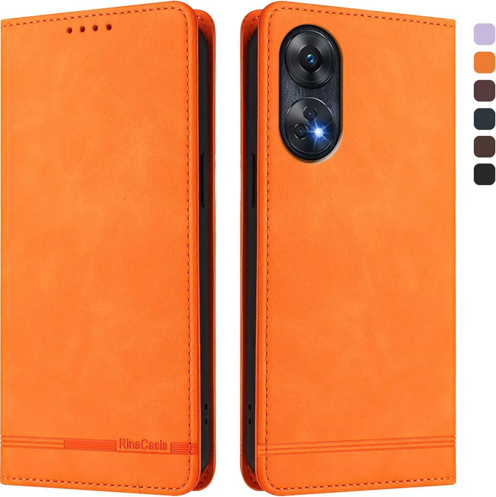 Cover Luxury Oppo Reno8 T 4G Orange - Slim Flip Case Retro Cuoio