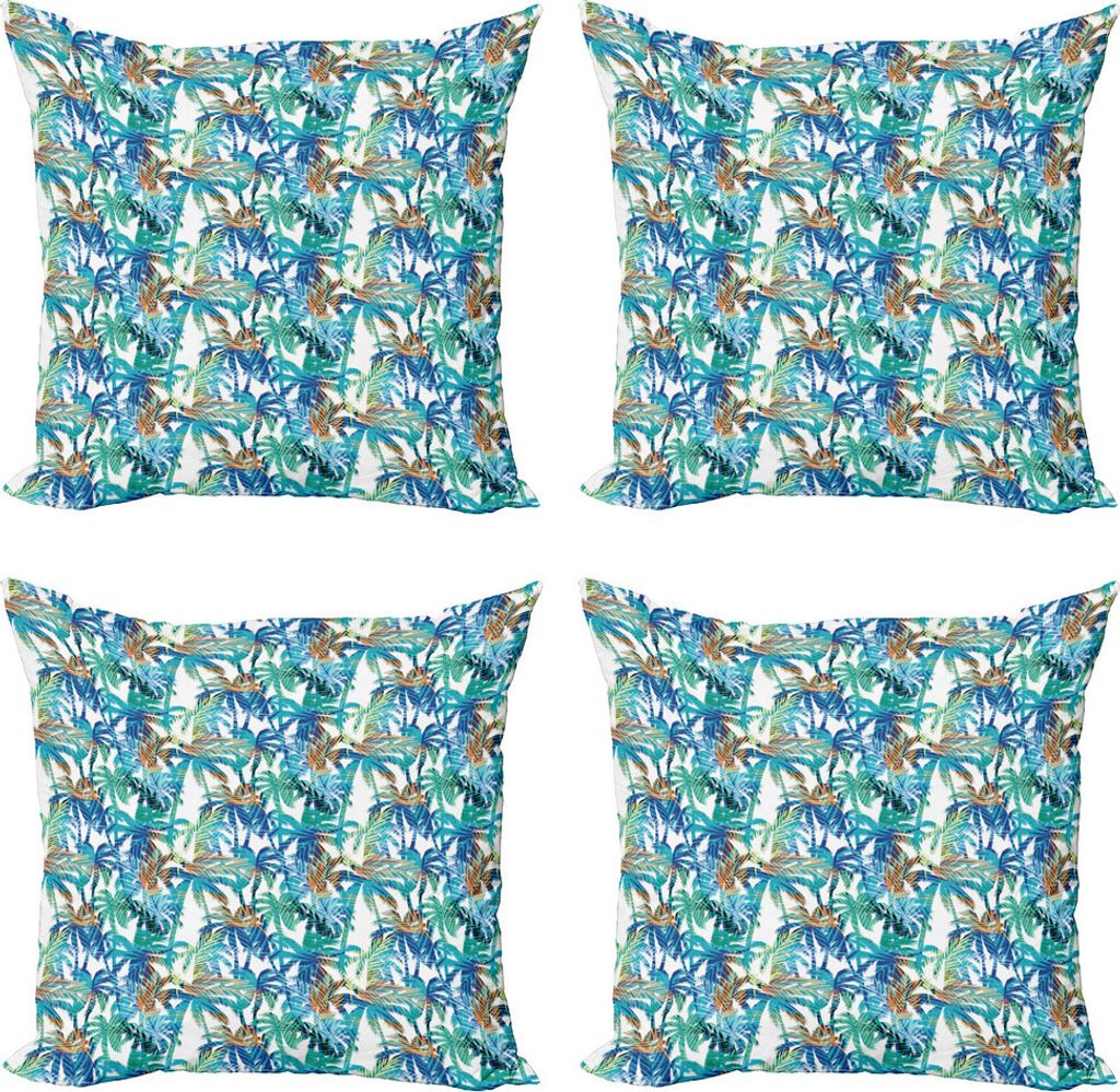 ABAKUHAUS Palmblatt Kissenbezug Set (4 Stück), Abstrakt Natur Traum, Moderner Doppelseitiger Digitaldruck, 45 cm x 45 cm, Blue Mint Grün Orange