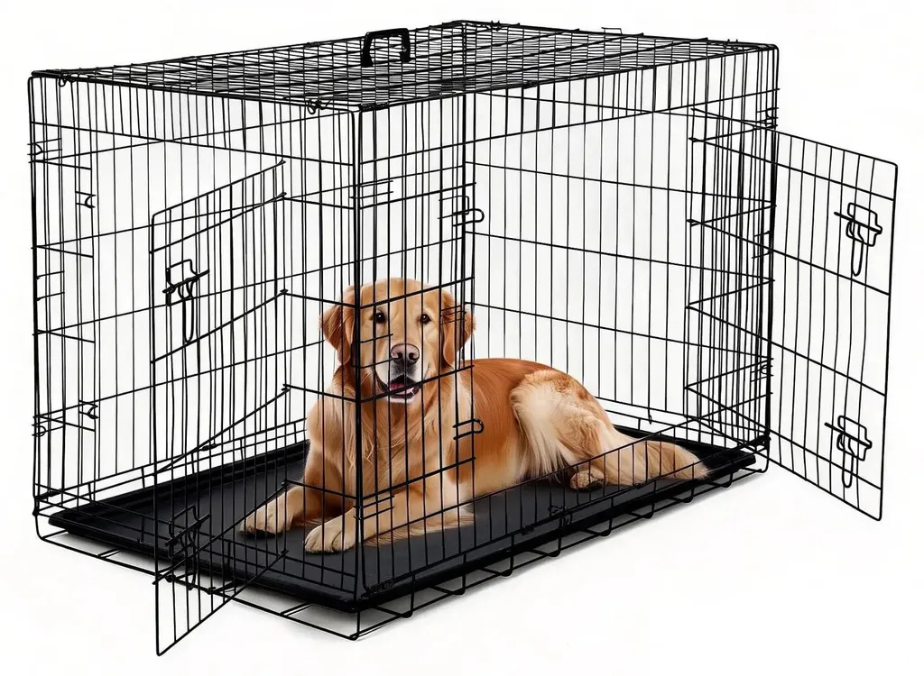 Cage transport chien pour voiture et maison pliable 107 cm métal noir
