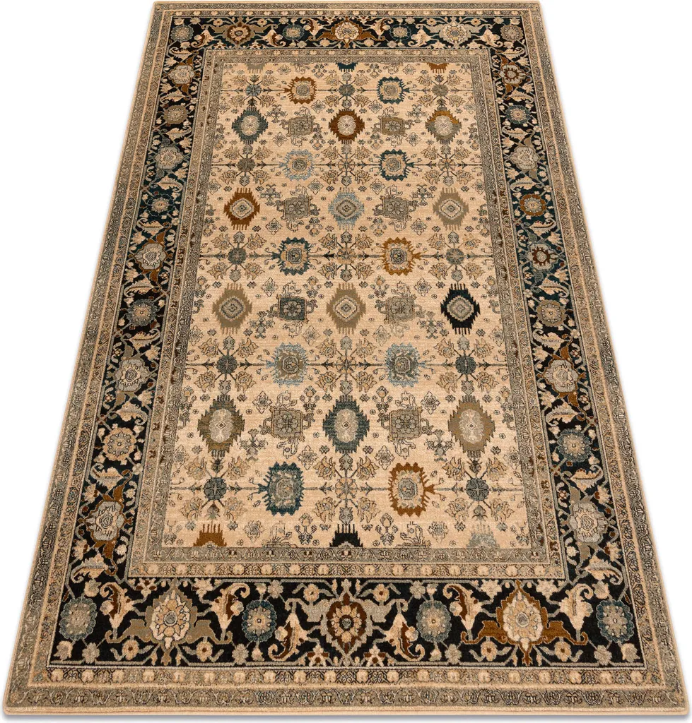 Tapis laine OMEGA PARILLO isolant et durable cadre brun jade 170x235 cm