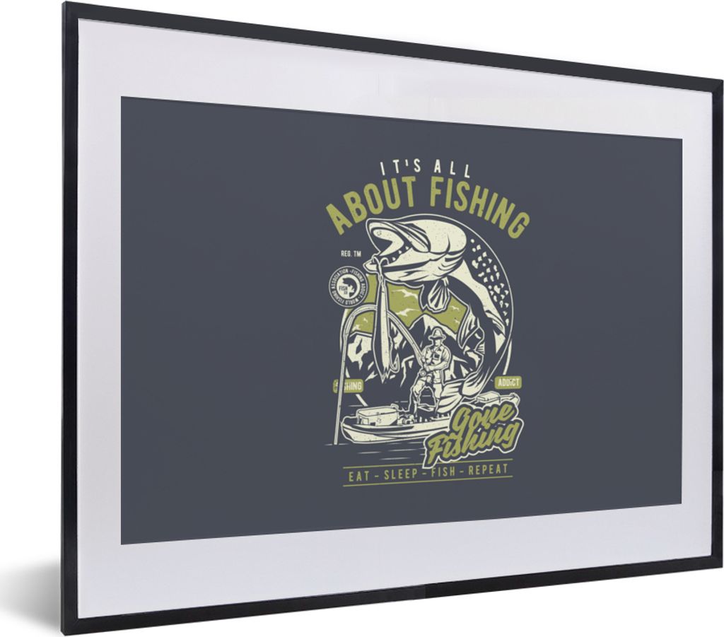 MuchoWow MuchoWow Gerahmtes Poster Fisch - Boot - Jahrgang 40x30 cm - Poster mit zchwarzem Bilderrahmen - Bilderrahmen - Poster im Rahmen