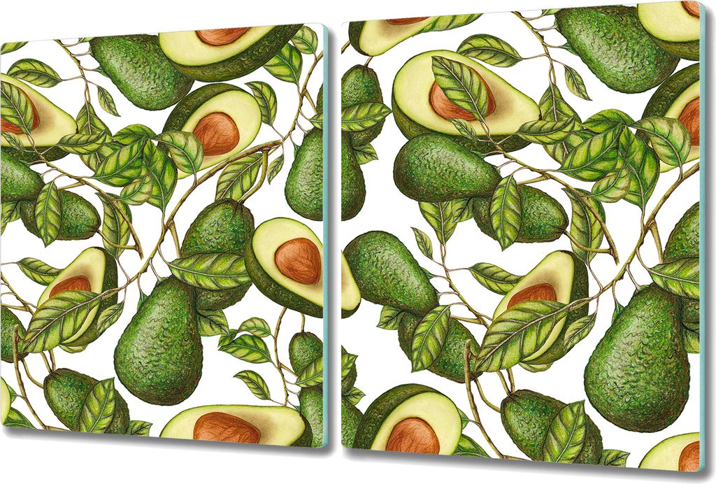 Glas Schneidebrett Herdabdeckplatten Schneideplatten - 2x 40x52 cm - Avocado Früchte