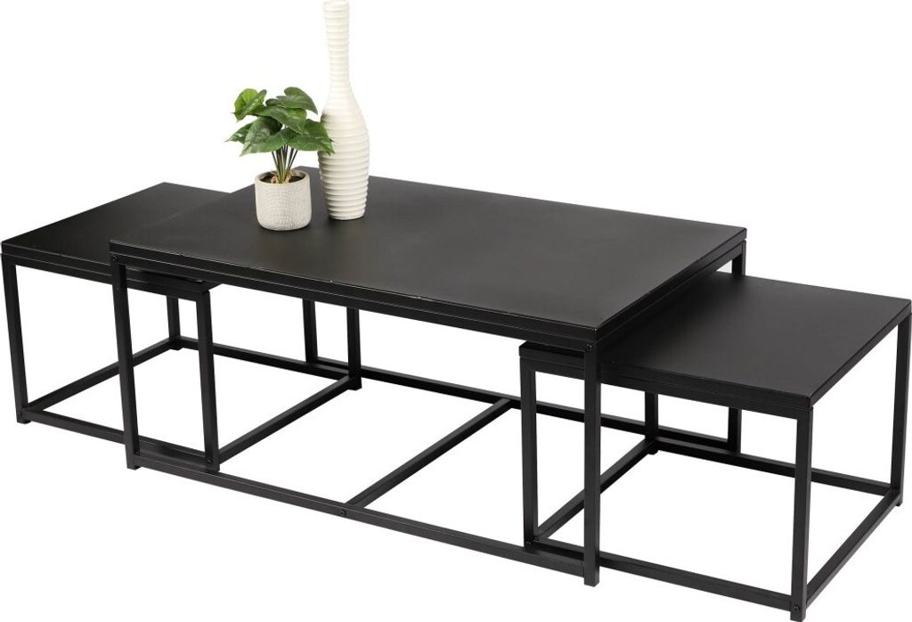 Set von 3 quadratischen Beistelltischen aus der SOHO-Kollektion – Industriestil, Farbe Schwarz, Maße 100x60xH45 cm