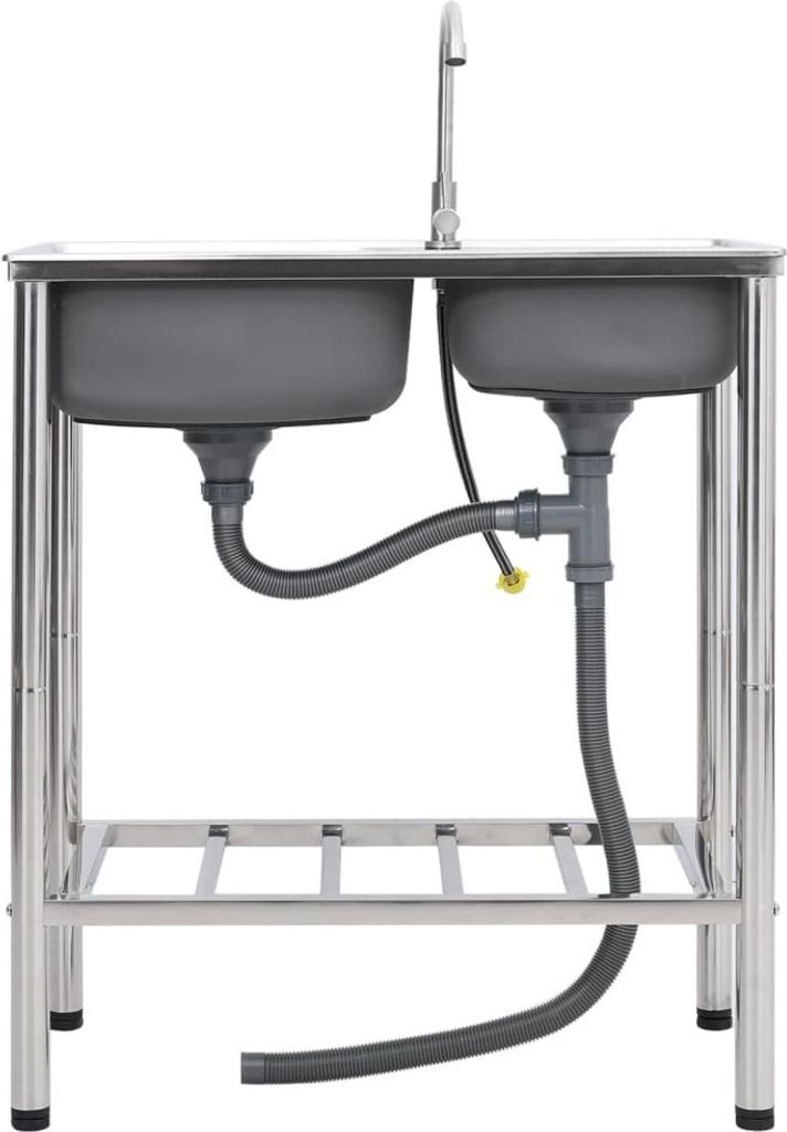 vidaXL Évier de camping avec double évier et robinet en Image du produit 