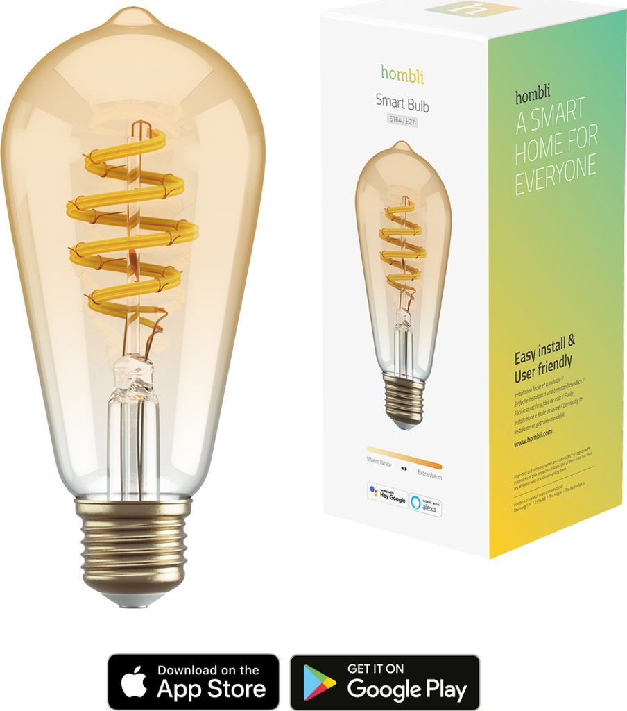 Hombli smarte Filament Glühbirne, ST64, E27, CCT, Amber.