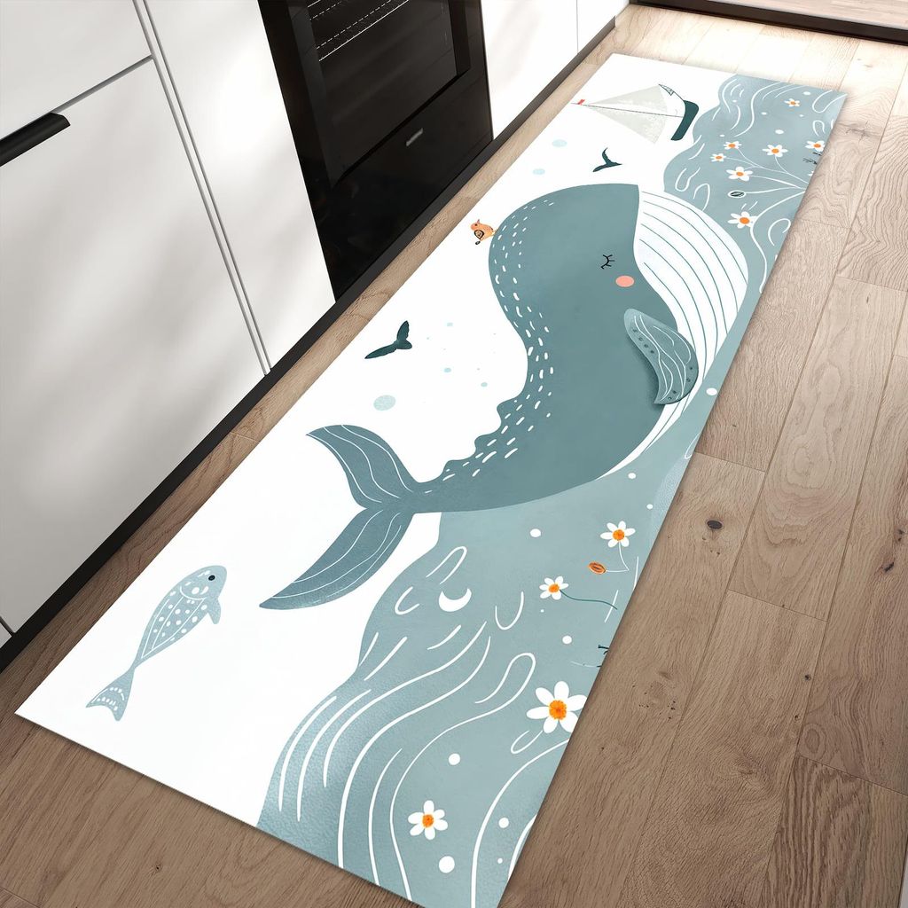 Küchenteppich 60x90cm rutschfest & abwischbar PVC Läufer - Schlafender Wal