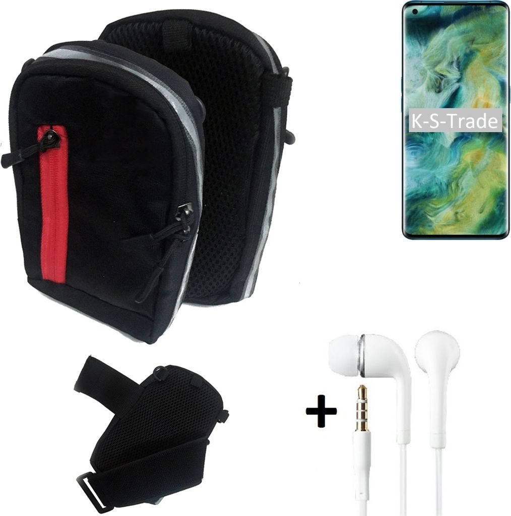 K-S-Trade Outdoor Gürteltasche Holster Umhängetasche + Kopfhörer kompatibel mit Oppo Find X2 schwarz Handy Tasche Case travelbag Schutzhülle