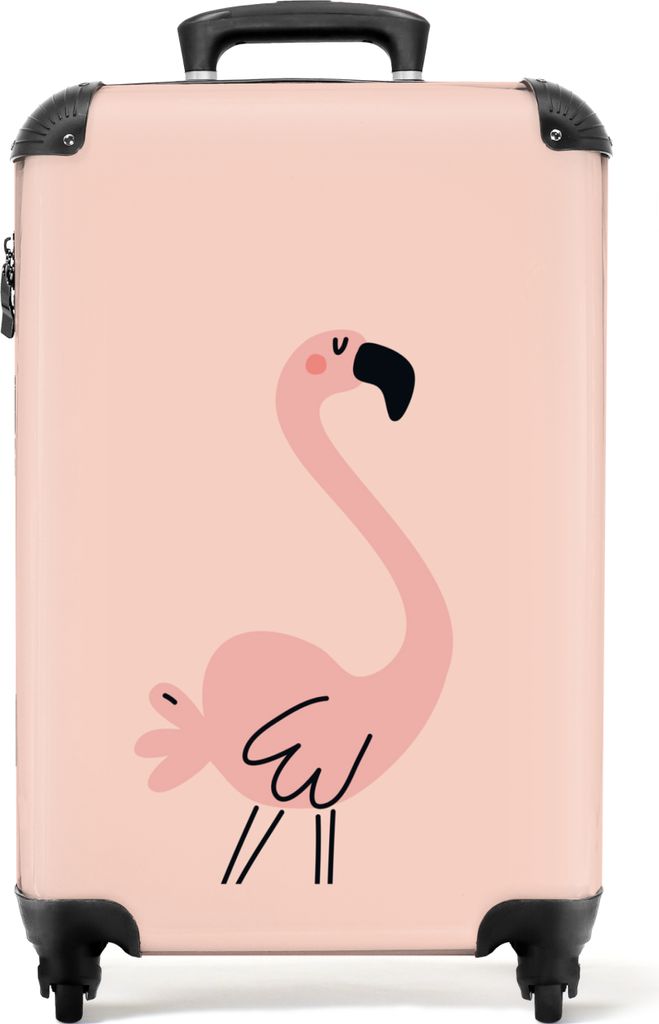 NoBoringSuitcases.com Koffer Handgepäck Trolley Rollkoffer Kleine Reisekoffer mit 4 Rollen - Flamingo - Vogel - Rosa - Mädchen - Kinder - Cabin...