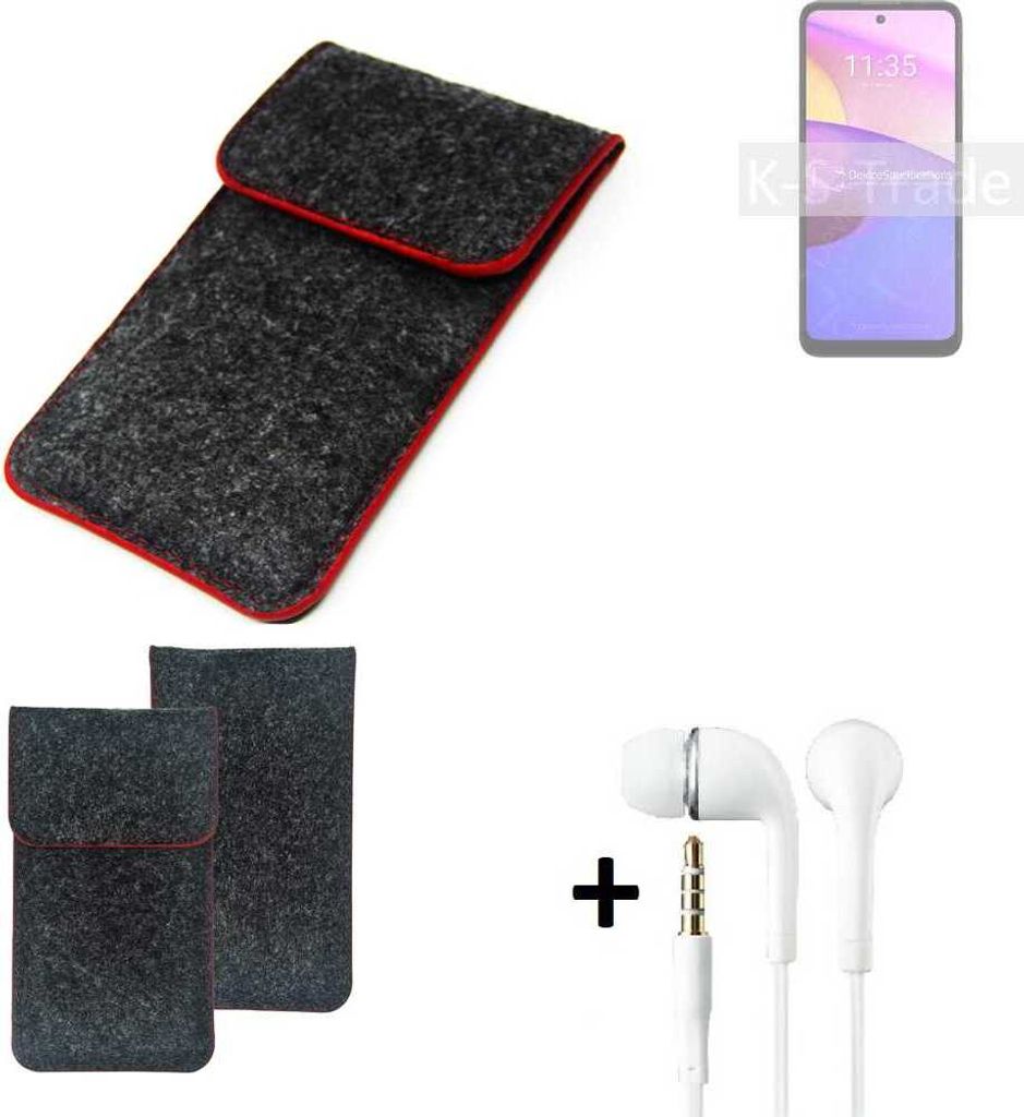 K-S-Trade Handy Schutz Hülle kompatibel mit Lenovo K14 Plus Schutzhülle Handyhülle Filztasche Pouch Tasche Case Sleeve Filzhülle dunkelgrau roter