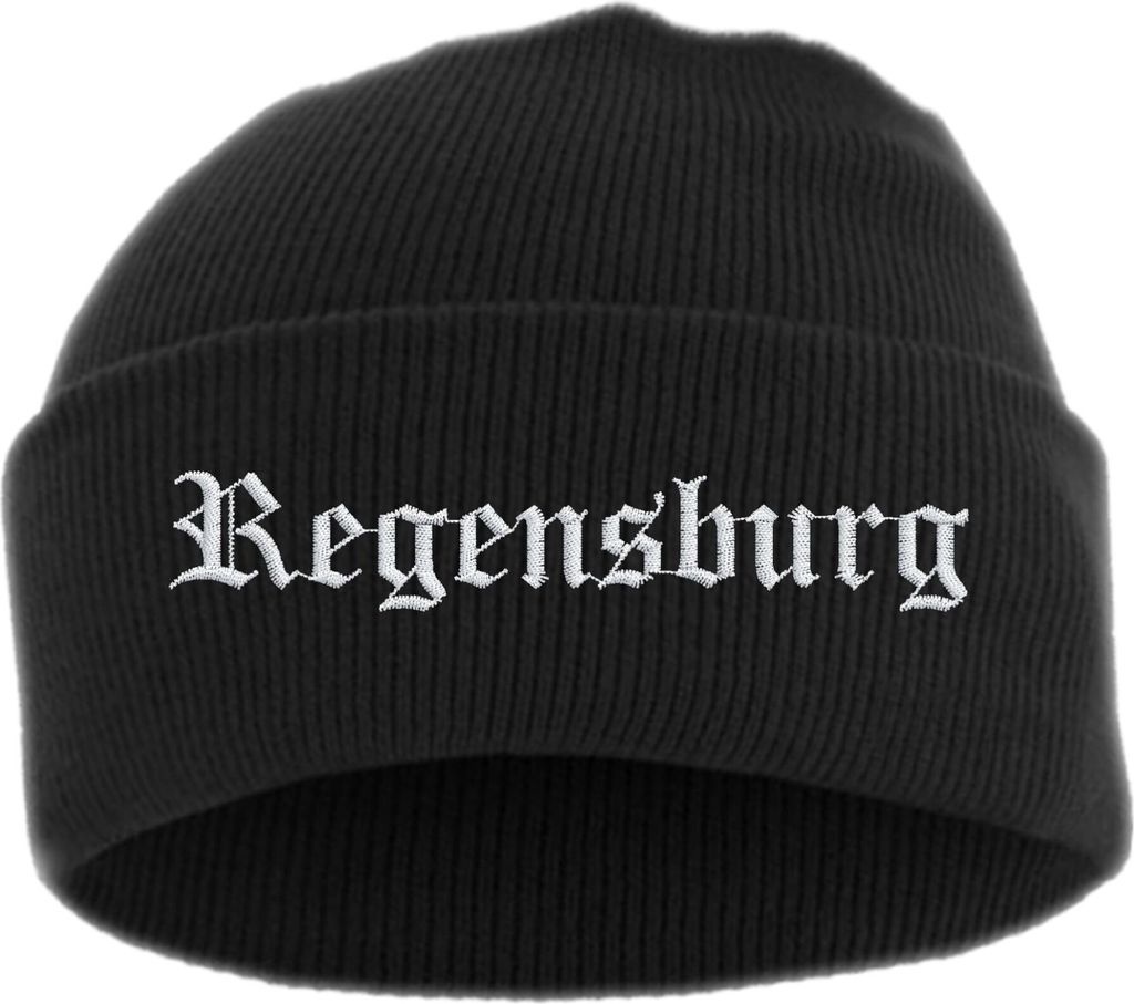 Regensburg Umschlagmütze - Altdeutsch - Bestickt - Mütze mit breitem Umschlag Einheitsgröße Schwarz