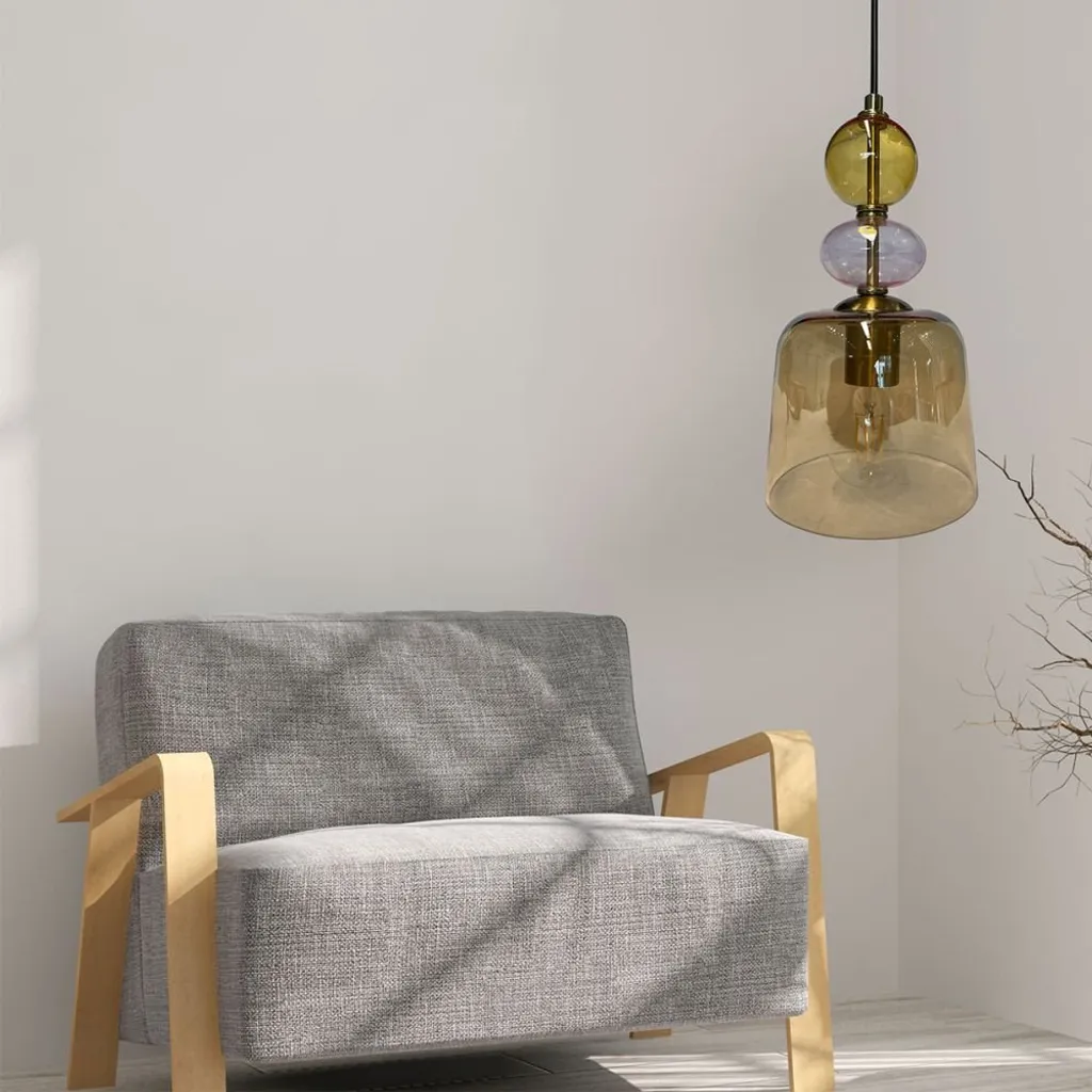 Lustre suspension en verre ambré design rétro chic Tropea 15W E27 - 9