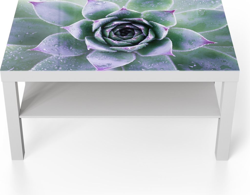 DEQORI Couchtisch 90x55 cm Weiß 'Taufrische Symmetrie' Glas Beistelltisch Glastisch modern