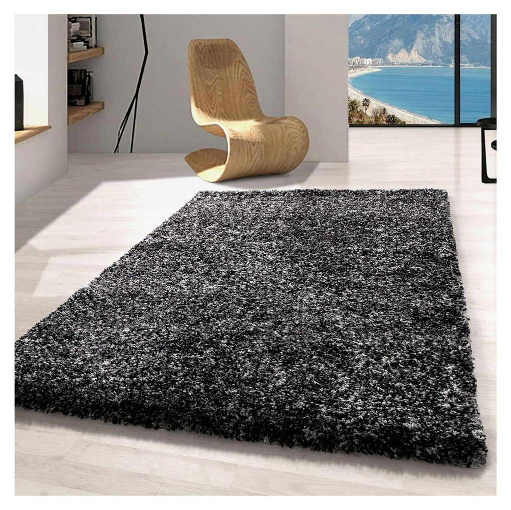 Hochflor Teppich 120x170 cm Anthrazit – Shaggy, Meliertes Design, Flauschig und Pflegeleicht, Jute-Rücken – Ideal für Schlafzimmer und Kinder...