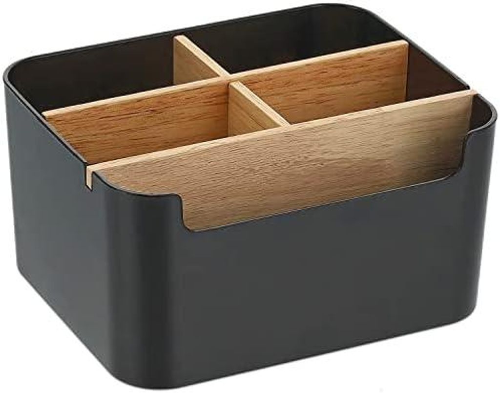Schreibtisch Organizer, 5 Fächer Bambus Büro Organizer mit Stifthalter, Aufbewahrungsbox Desk Organizer für Stifte, Kosmetika, Haftnotizen (Schw...