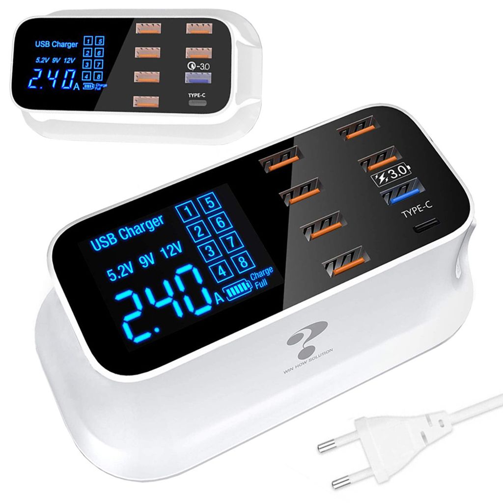 Verk 06204 Rýchlonabíjačka 8 x USB QC 3.0 TYP C LCD 40 W Obrázok produktu 