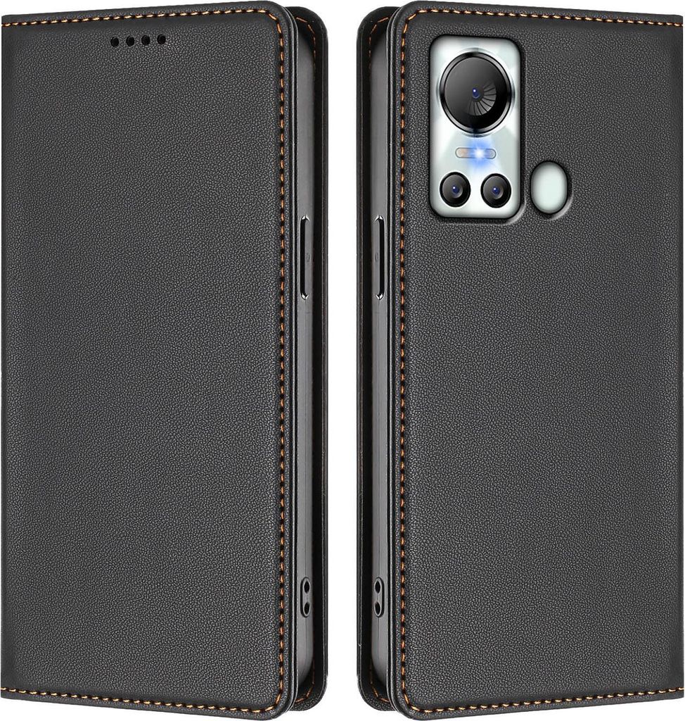 Handyhülle für itel S18/itel Vision 5, Kunstleder Klapphülle Stoßfeste Magnetische Hülle mit Ständer Schwarz