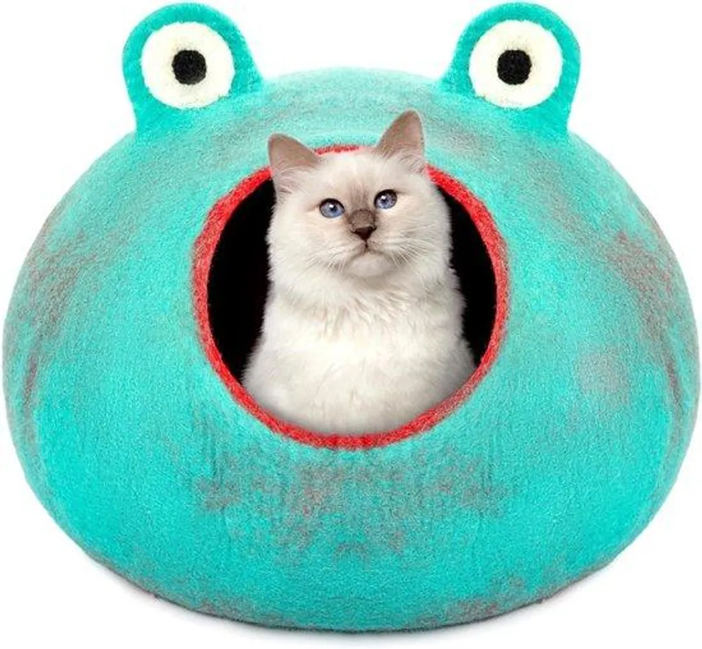 Niche de luxe pour chat en laine feutrée avec rabat pour intérieur