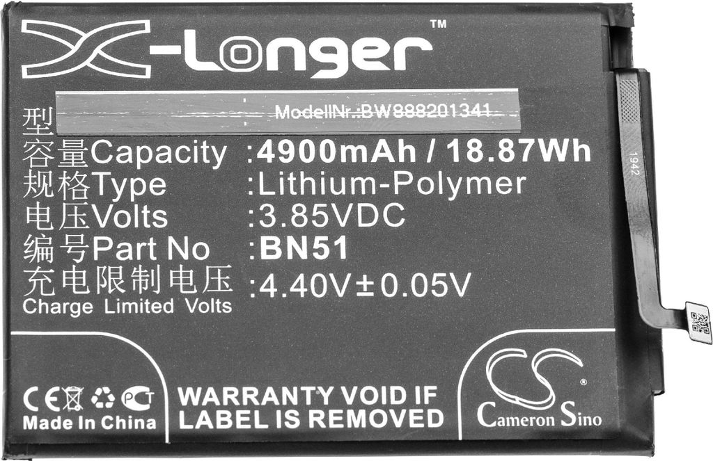 vhbw Akku Ersatz für Xiaomi BN51 für Handy Smartphone Telefon (4900 mAh, 3,85 V, Li-Polymer)