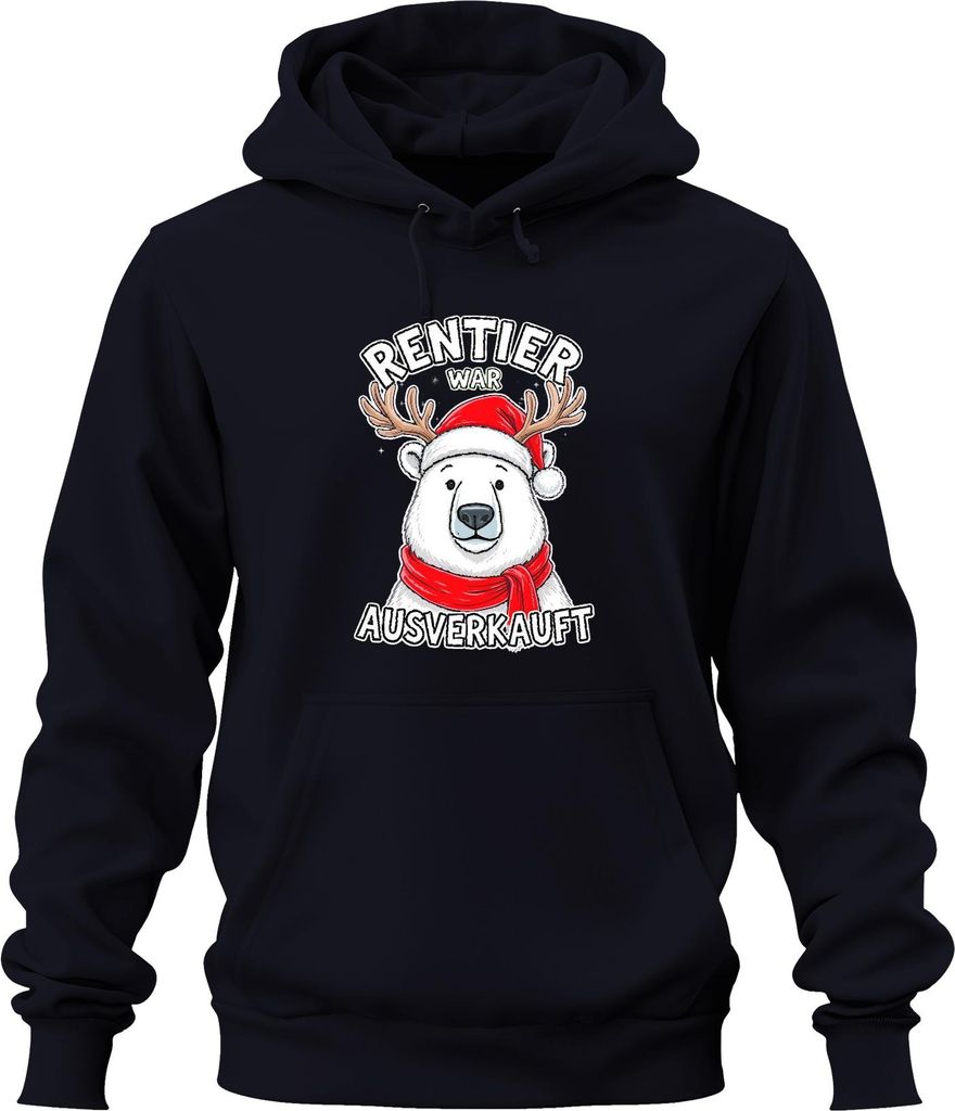 Rentier war t Weihnachten Geschenk Eisbär lustig Retro Uni Hoodie Kapuzenpullover, Navy, S