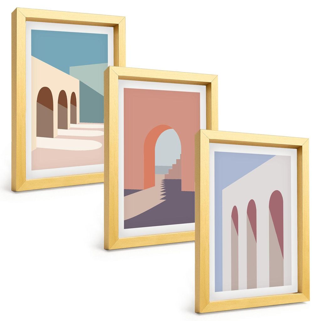 Bilder Set 3-teilig im Goldrahmen Rahmen – Wandbilder 3 Stück – gerahmte Poster für Wohnzimmer, Schlafzimmer und Flur – 20x30 cm – Archit...
