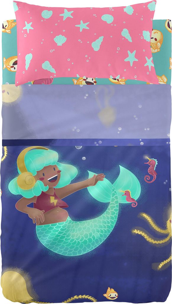 Happy mermaid Oberlaken set kinderbett 2 teiliges 120x180 cm (Kinderbett) 100% Baumwolle Hergestellt in Europa