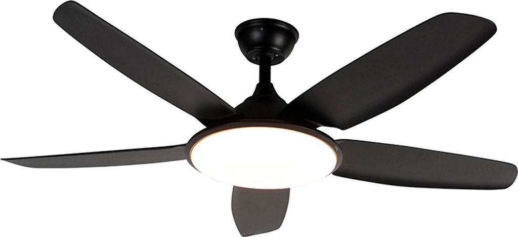 Qazqa led Modern Deckenventilator mit Fernbedienung mit Fernbedienung - Vifte - Schwarz, RundBürolampe, 2700K - 3500K, 130cm, Ideal als Bürolampe...