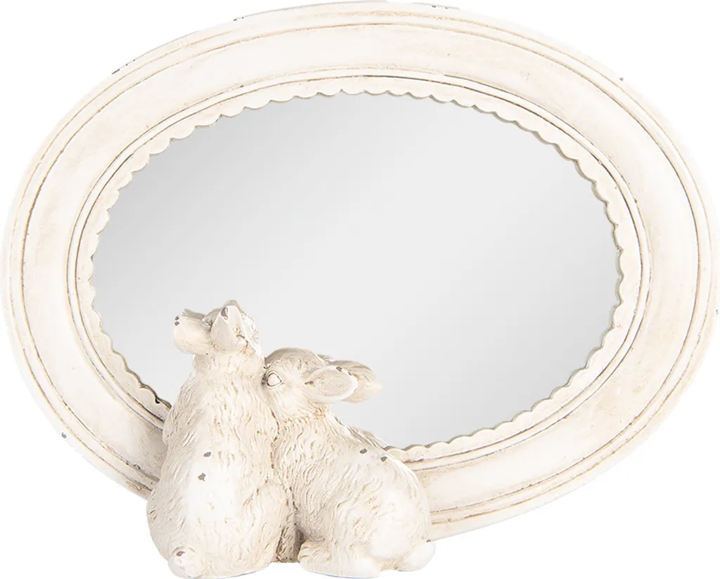 Petit Miroir de table Lapin en Plastique Beige Design Shabby Chic 22cm