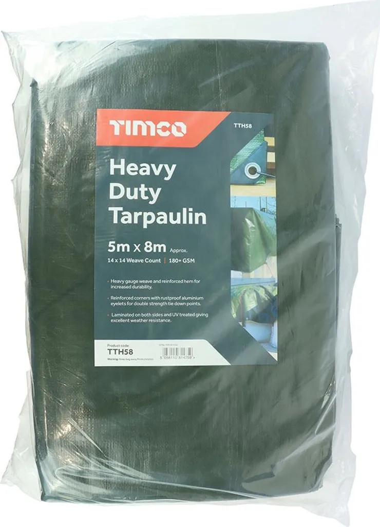 Timco Bâche de protection résistante 5 x 8 m - Couverture étanche 1 pièce - 2