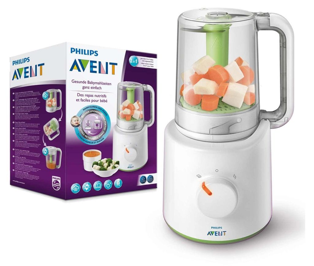 Philips Avent 2-in-1 Babynahrungszubereiter, Dampfgarer, Dampfgaren und Mixen, 800 ml Kapazität, inklusive Rezeptbuch, weiß (Modell SCF870/20) 2-...