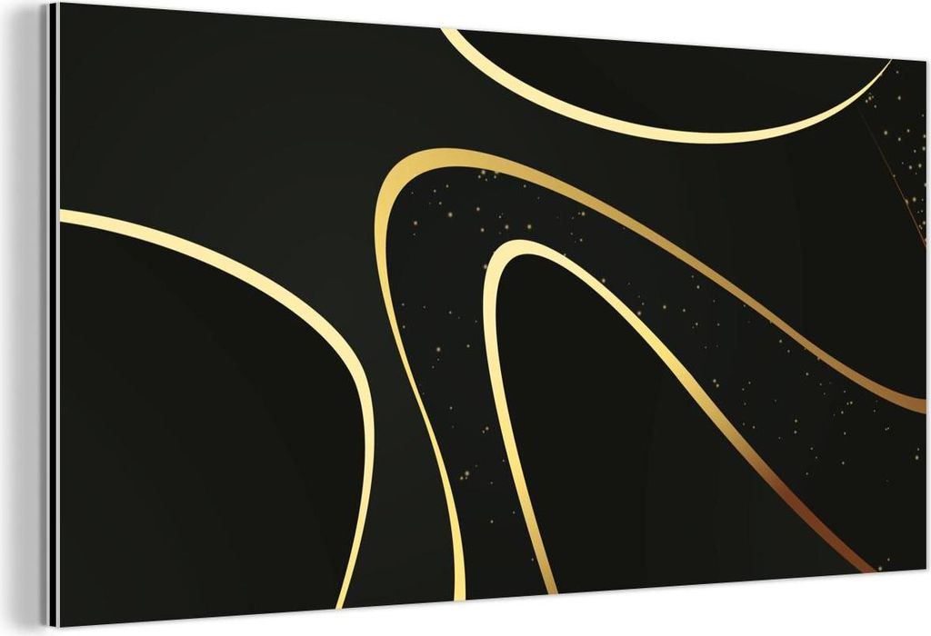 MuchoWow Wanddekoration Metall Metallbild Wandkunst 80x40 cm Goldene Wellen auf schwarzem Hintergrund MuchoWow Aluminium Gemälde - Wanddekoration ...